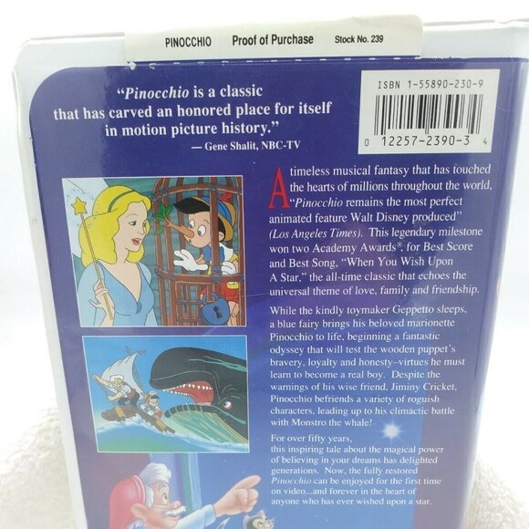 Pinocchio VHS Clamshell 1993 Walt Disney Masterpiece Blue Fairy Geppetto Jiminy - Picture 4 of 7